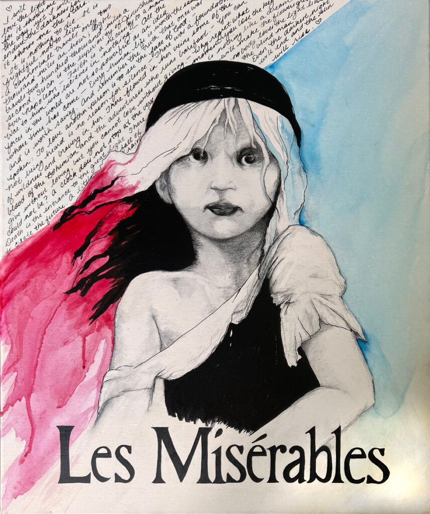 Les Mis Poster (based on Emile Bayard), acrylic and ink on canvas, 24" x 20"