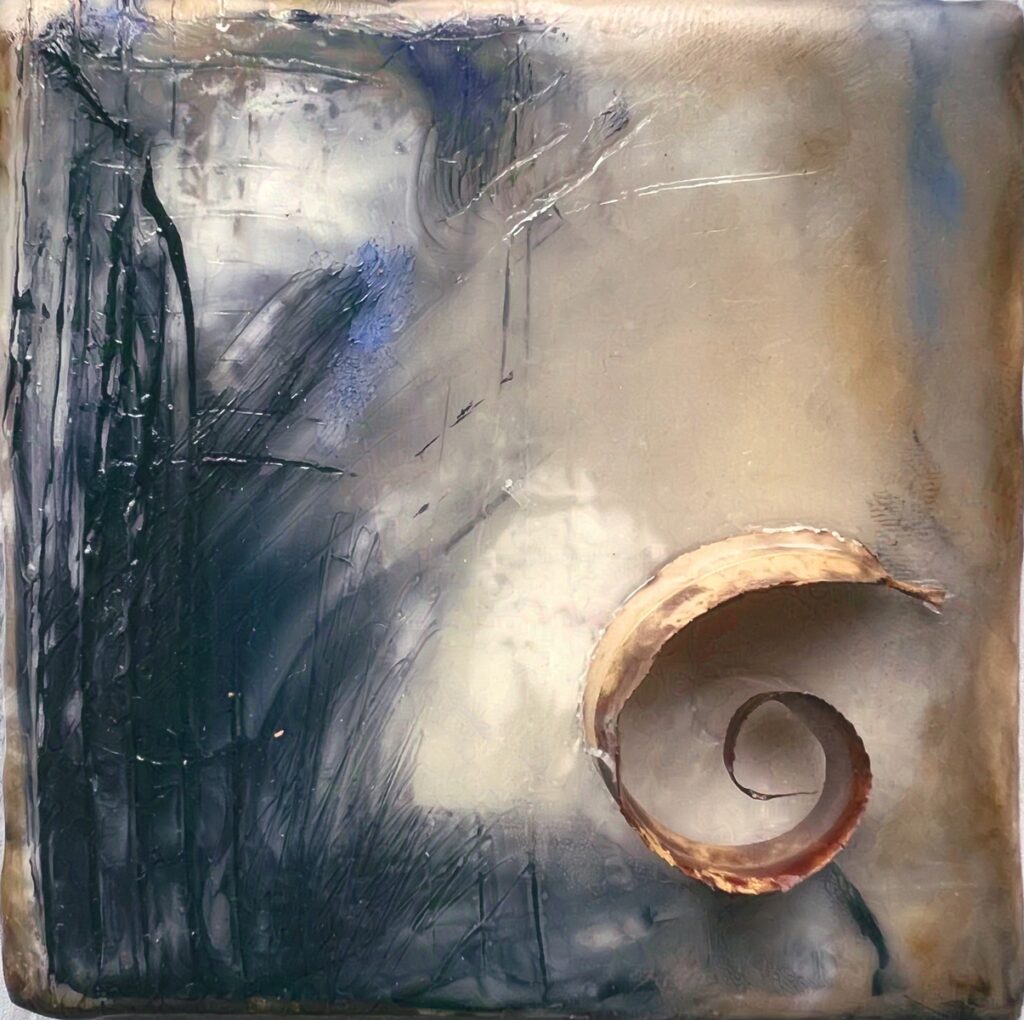 Swirl, 3" x 3", encaustic on canvas