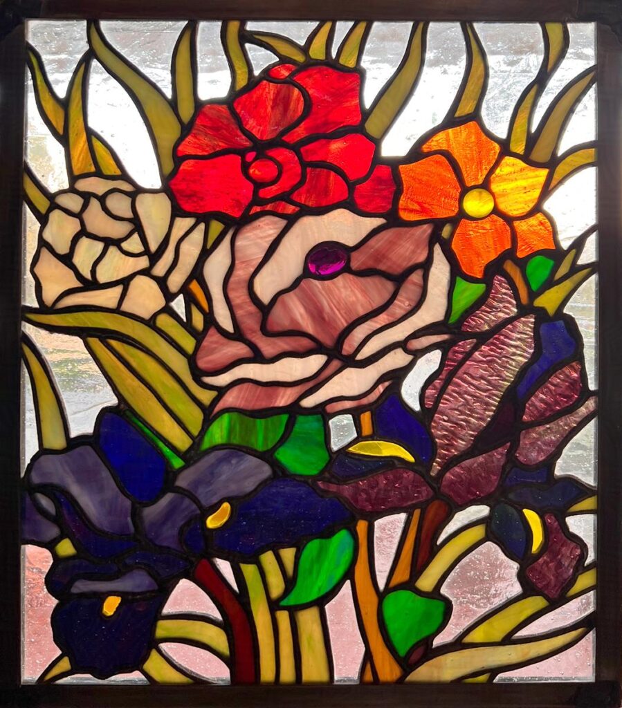 Flowers, Stained Glass, 13" x 11"