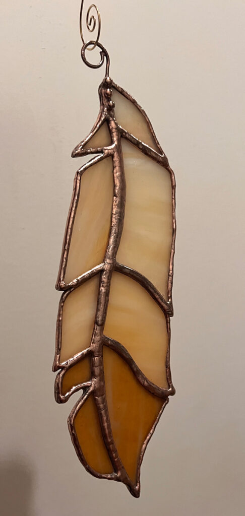 Feather - Gold, Stained Glass, approx. 10" x 3"