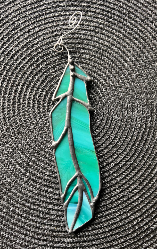 Feather - Turquoise, Stained Glass, approx. 10" x 3"