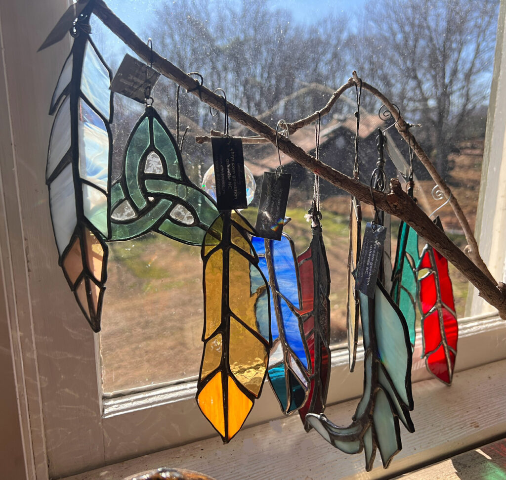 Feather Ornaments, Stained Glass, each approx. 10" x 3"